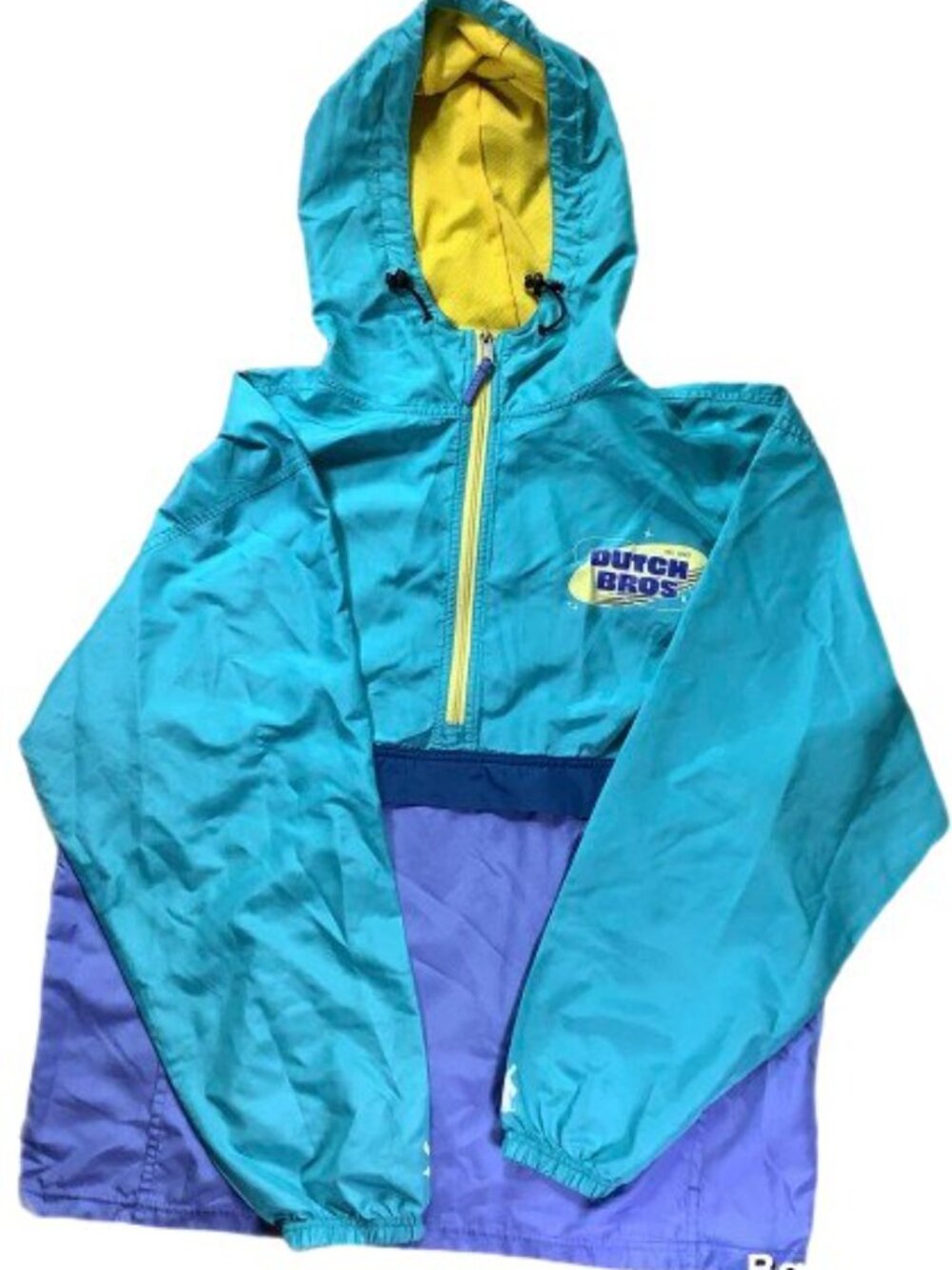 Dutch Bros Hooded Colorblock Windbreaker Jacket Men’s XL Blue Yellow 1/2 Zip